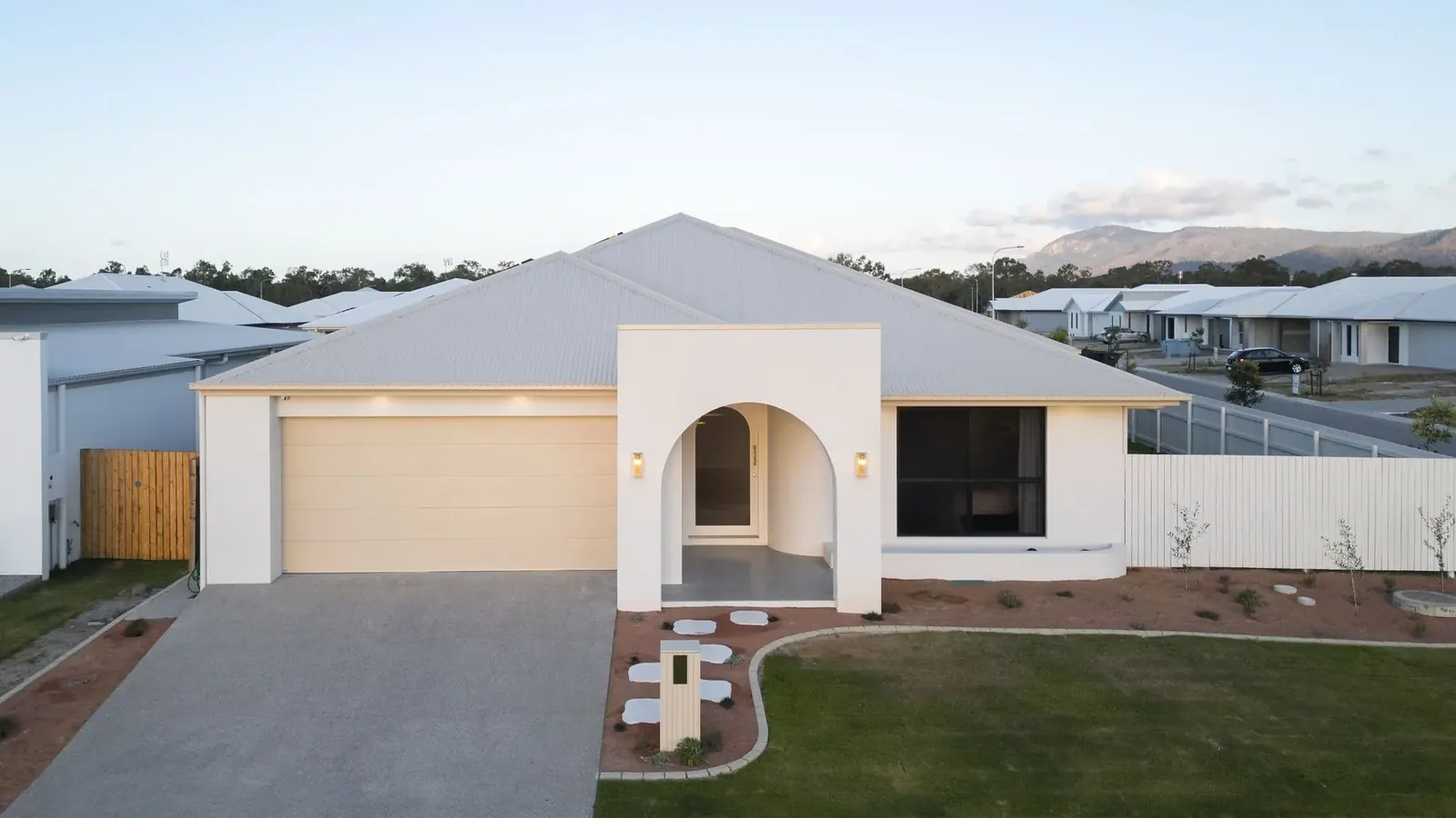 Sunnymount House from above, arched entry and tiled roof